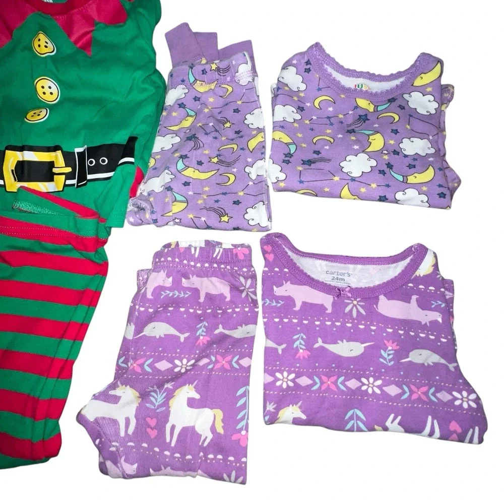 Bundle Of 4 Toddler Girls Pajama Jogger Sets Size 18-24 Months 2T Holiday‎ Elf